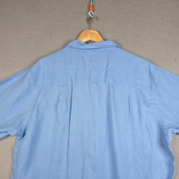 Paul Fredrick Shirt Men Size Large Light Blue 100% Linen Relaxed Fit Camp Collar - Picture 11 of 12